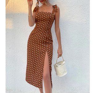 Brown Polka Dot Midi Dress